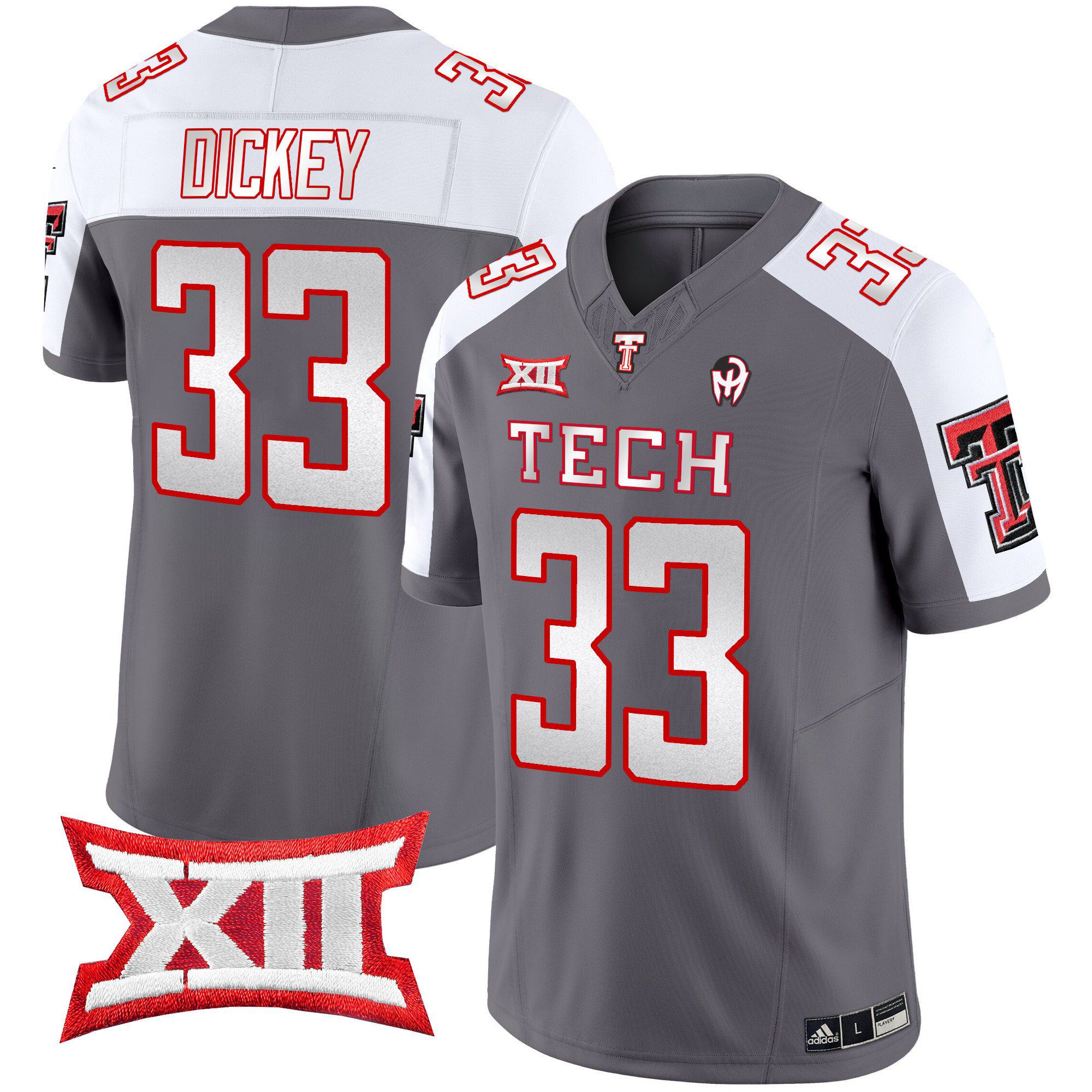 Men Texas Tech Red Raiders #33 Dickey Grey 2024 Patrick Mahomes Symbol Vapor Limited NCAA Jersey style 1